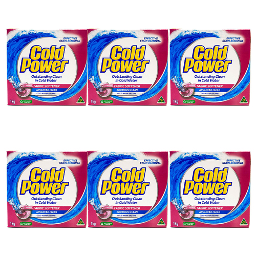 6PK Cold Power Laundry Detergent Powder Advanced Clean w/ Fabric Softener 1kg