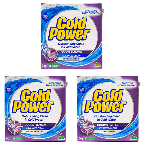 3PK Cold Power Laundry Detergent Powder Advanced Clean Odour Fighter 2kg