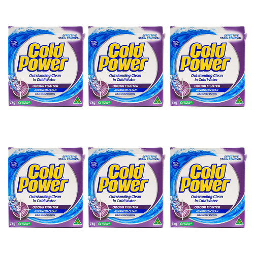 6PK Cold Power Laundry Detergent Powder Advanced Clean Odour Fighter 2kg