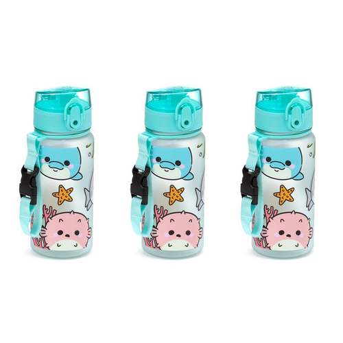 3PK Adoramals Sealife 350ml/18cm Water Bottle Kids Container - Teal