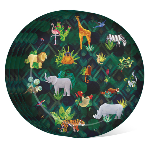 4pc Animal Kingdom Food Plate Dish Round 23cm - Green