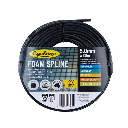 Cyclone Pro Foam Spline 5mm x 30m For Fly Fly Screen Frame