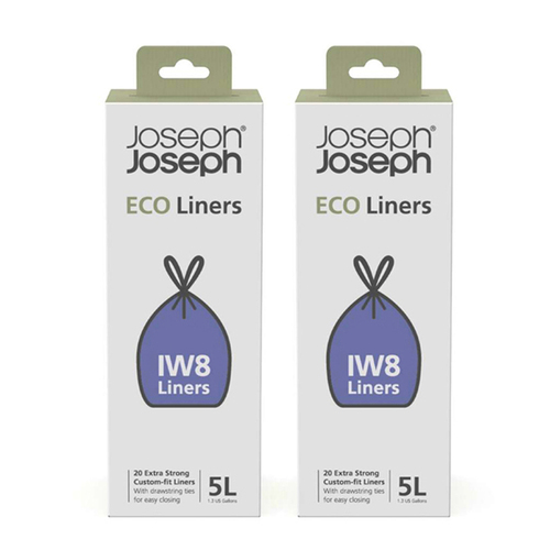 2x 20pc Joseph Joseph IW8 5L Eco Liners Plastic w/ Drawstring Ties - Grey