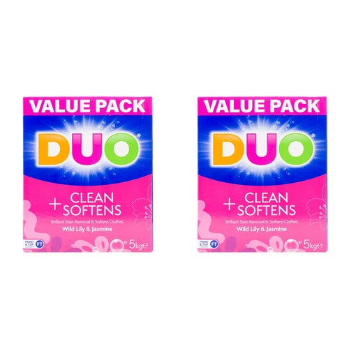 2PK Duo Laundry Powder Wild Lily & Jasmine Cleans Softens Top Loader 5kg