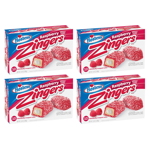 4x 10pc Hostess Zingers Raspberry Snack Iced Cake w/ Cream Filling