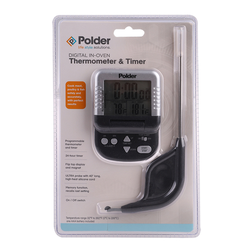 Polder Digital In-Oven Thermometer & Timer - Black