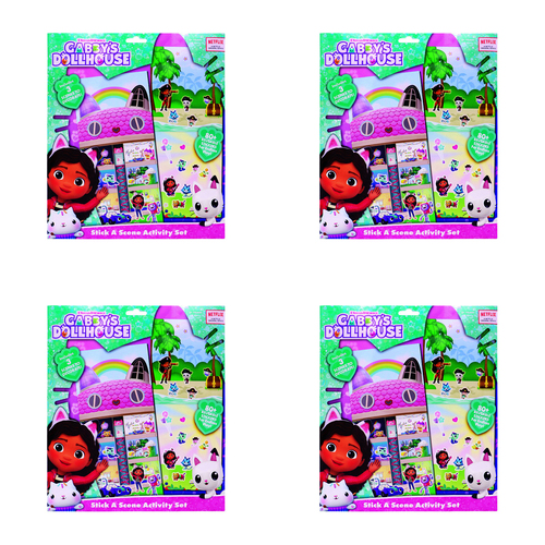 4x 80pc Gabbys Dollhouse Kids Stick A Scene Reusable Stickers Activity Set 3y+