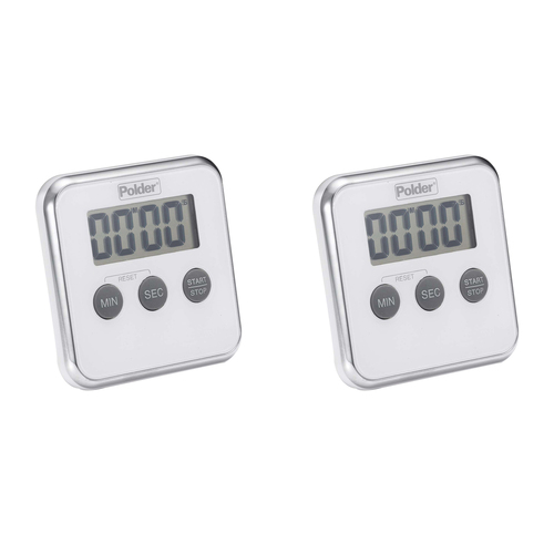 2PK Polder LCD Display 100 Minute Digital Kitchen Timer 8cm - White