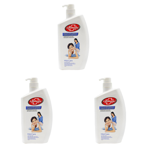 3PK Lifebuoy 1L Antibacterial Body Wash Bath Soap Mild Care