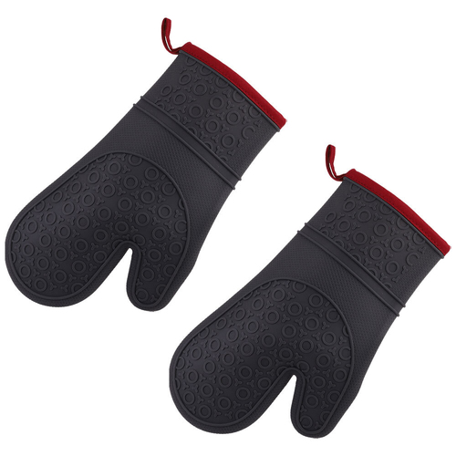 2PK Daily Bake Heat Resistant Silicone Oven Glove/Mitt Black