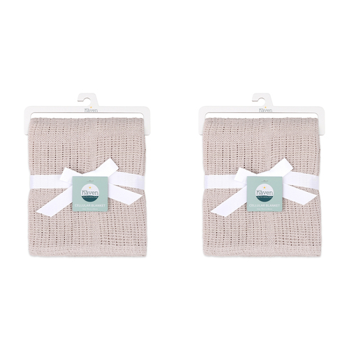 2PK Little Haven Cellular Natural Gentle Baby Blanket 90cm