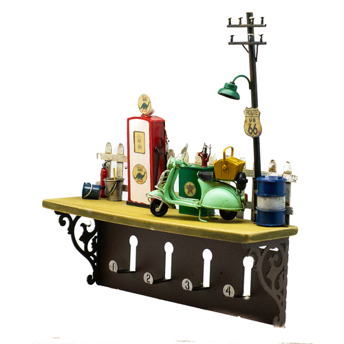 Boyle Shelf Hanging Wall Decor w/  Hooks Petrol Pump 31cm