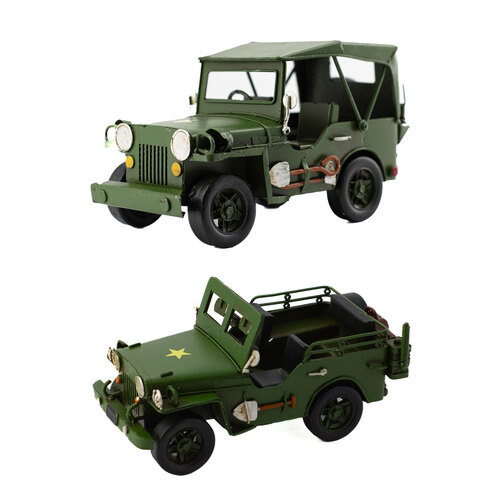 2pc Boyle Army Jeep and Jeep w/ Canopy Metal Display Ornament Decor