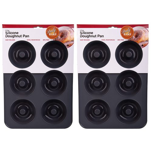 2x Daily Bake Silicone 6 Cup Doughnut Pan - Charcoal