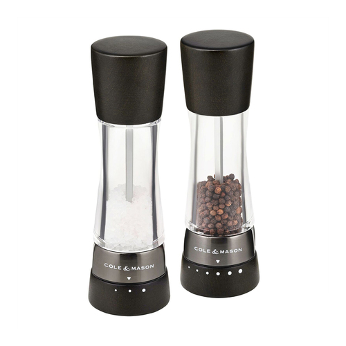 Cole & Mason Derwent 19cm Beech Wood/Acrylic Salt & Pepper Mill Set - Black