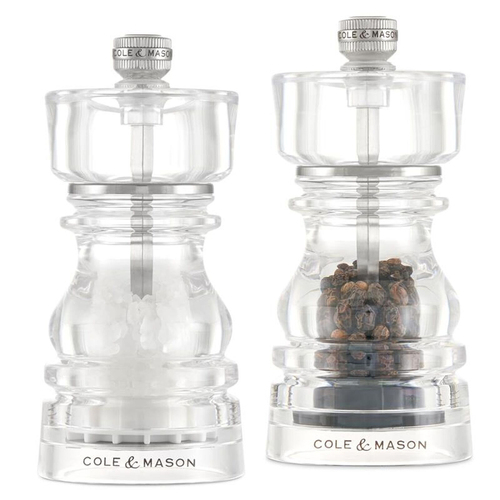 2pc Cole & Mason London Acrylic Salt/Pepper Mill Set 13cm - Clear