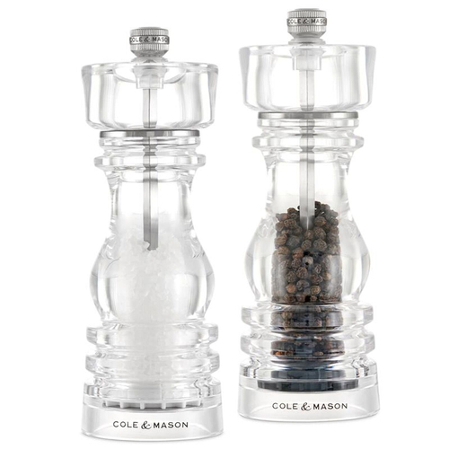 2pc Cole & Mason London Acrylic Salt/Pepper Mill Set 18cm - Clear