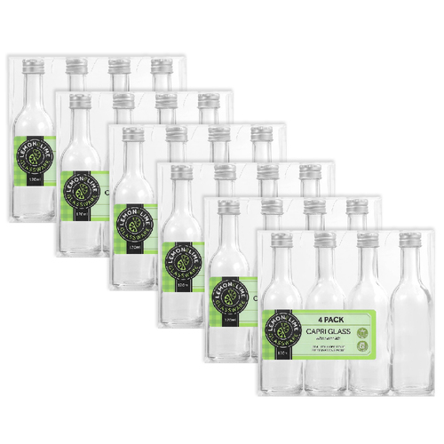 6PK 4PK Lemon & Lime 120ml Long Neck Mini Bottle Capri Glass w/ Silver Lid