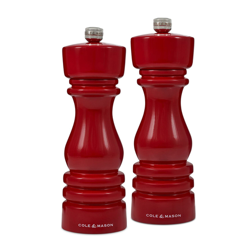 Cole & Mason London 18cm Beech Wood Salt & Pepper Mill Set - Red