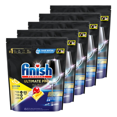 5x 65pc Finish Ultimate Pro Powerball Dishwashing Tablets Lemon Sparkle