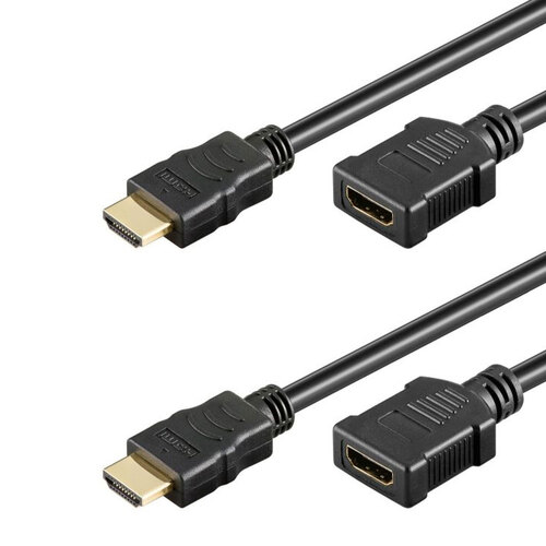 2x Goobay 1.5m Male to Female HDMI Extension Cable w/ Ethernet - Black