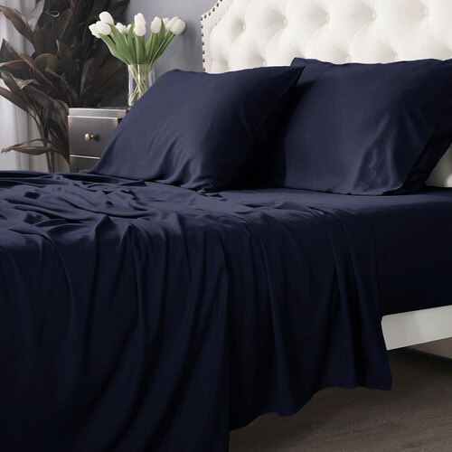 Park Avenue Split King Bed Bamboo Cotton Sheet Set 500 TC Indigo