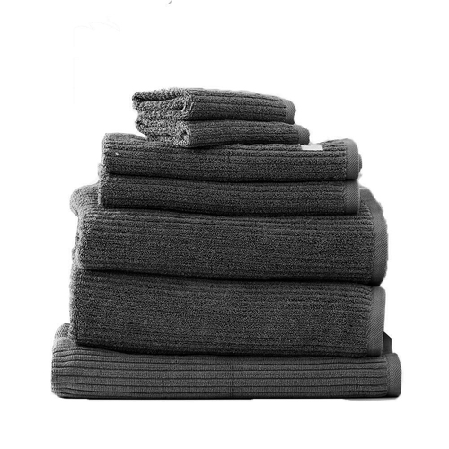 7pc Renee Taylor Towel Set Cobblestone 650 GSM Cotton Ribbed Granite