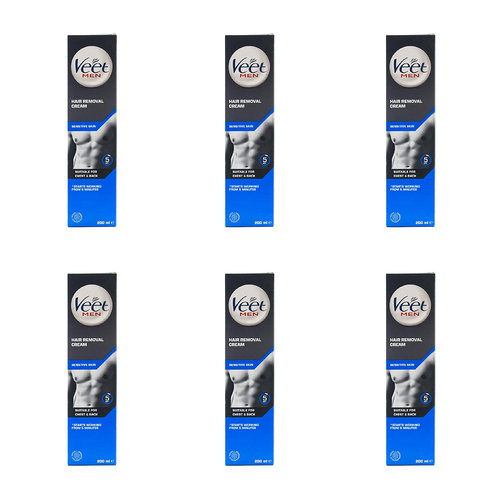 6PK Veet Men 200ml Hair Removal Cream Chest & Back For Sensitive Skin