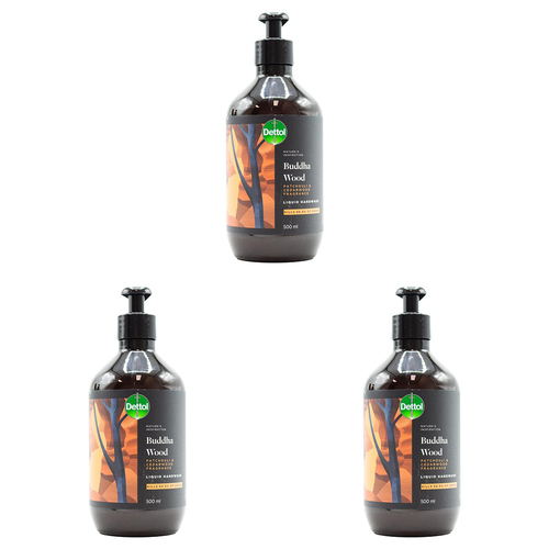 3PK Dettol 500ml Hand Wash Buddha Wood - Patchouli & Cedarwood