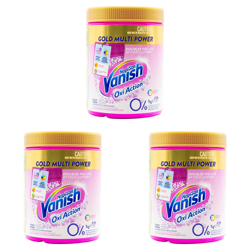 3PK Vanish Napisan Gold Multi Power Oxi Action Detergent Powder 1kg