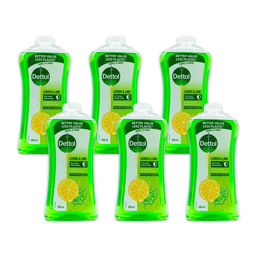 6PK Dettol 950ml Anti-bacterial Liquid Handwash Refill Lemon & Lime