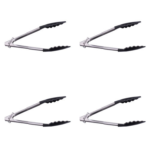 4PK Appetito Stainless Steel Tongs w/ Nylon Head 24cm Black