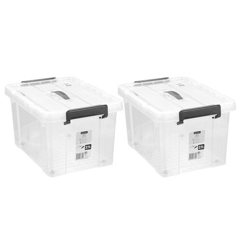 2PK Boxsweden Dura 27L/44cm Carry Box Storage w/ Lid Rectangle - Clear