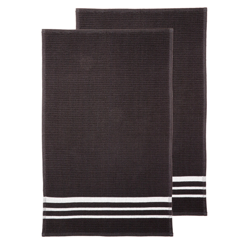 2PK Ladelle Terry Cotton 45x70cm Kitchen Towel - Black