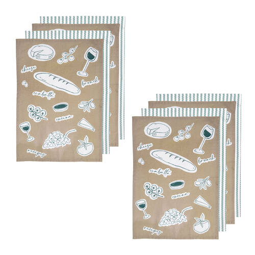 2x 4pc Ladelle A Long Lunch Microfibre Kitchen Towel 45x65cm - Taupe