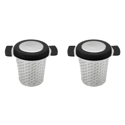 2PK Teaology Stainless Steel Micromesh Tea Mug Infuser w/ Lid - Black