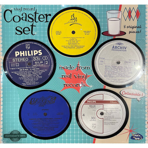 8pc Yesterday’s Vinyl Music Lover Memorabilia Coaster Set Assorted