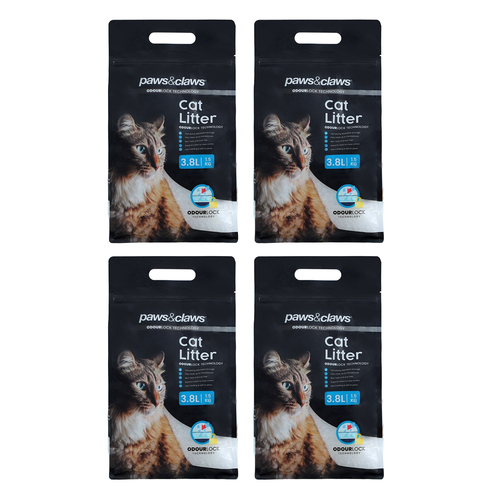 4PK Paws & Claws Cat Litter 3.8L Odourlock Fast Absorbing Silica Gel