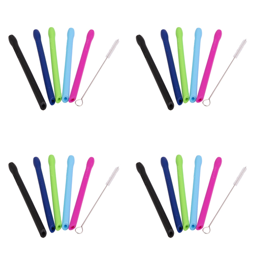 4x 5pc Appetito Silicone Cocktail Straws w/Brush 5 Asst. Colours