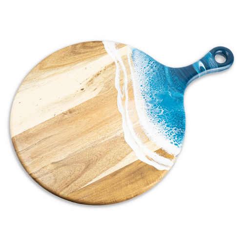 Lynn & Liana Acacia Cheese Paddle Round Wooden Board - Ocean Vibes