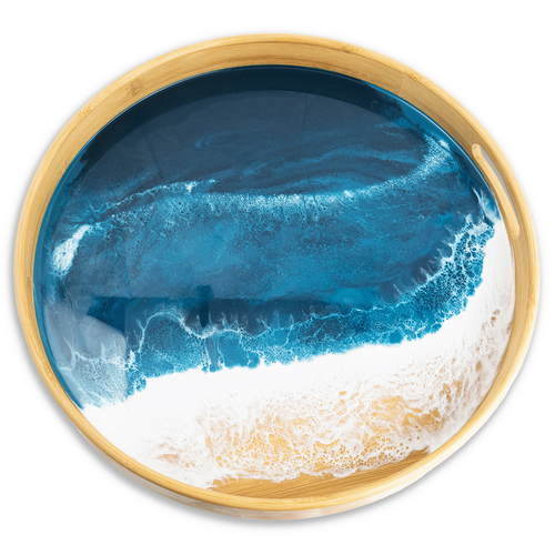 Lynn & Liana Bamboo Serving Tray Round - Ocean Vibes