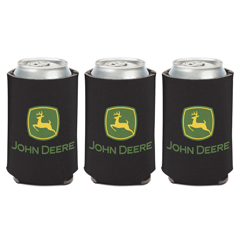 3PK John Deere Can Cooler-Black with Logo 2-Sided 12oz/375ml