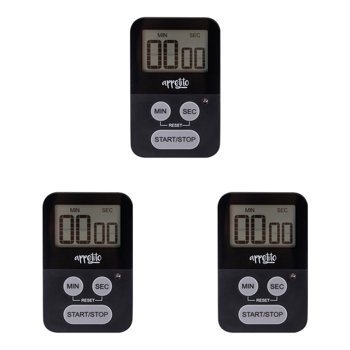 3PK Appetito Slim-Line Digital Timer 100 Minutes Black