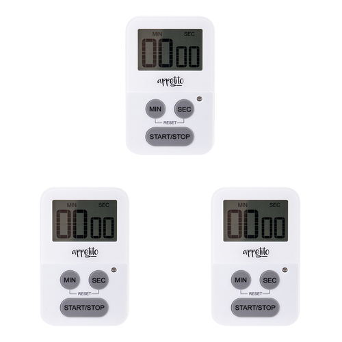 3PK Appetito Slim-Line Digital Timer 100 Minutes White