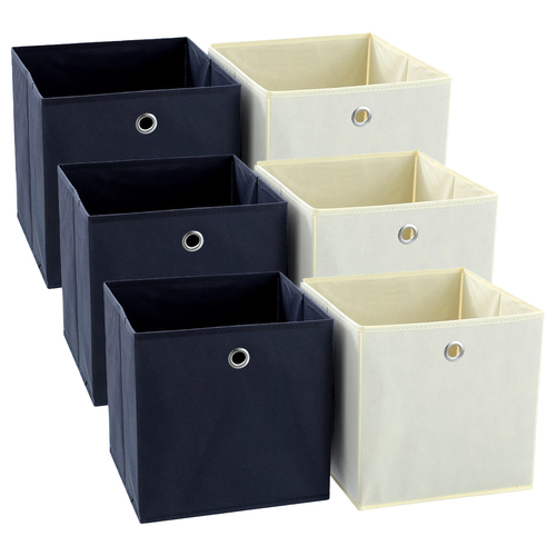 6PK Boxsweden Mode Foldaway Cube 29x29x29cm Beige/Navy Assorted