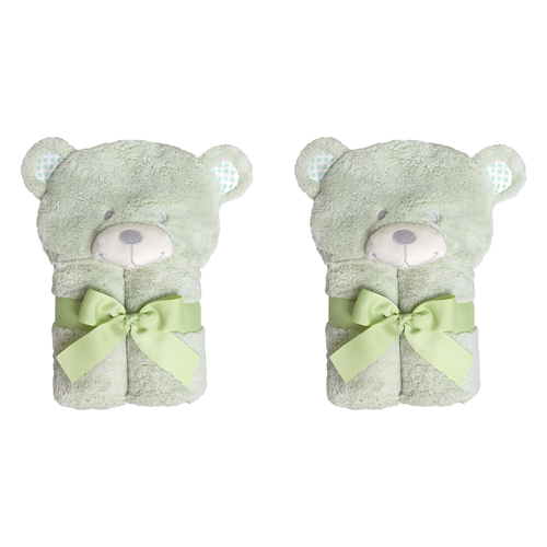 2PK Ollie & Paige Kids Hooded Bath Towel/Wrap Blake The Bear Green