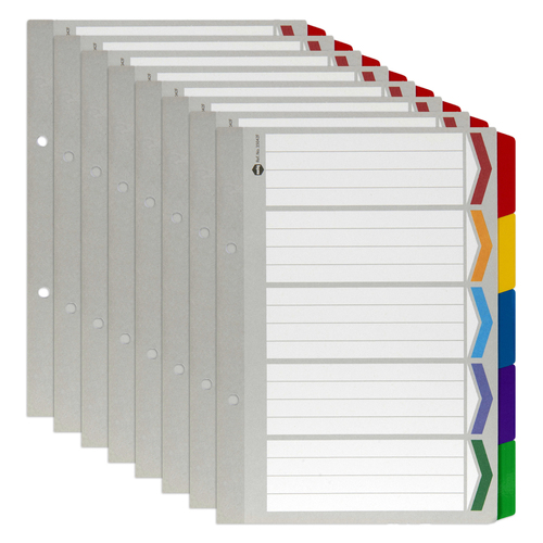 8PK Marbig 5-Tab Coloured A5 Ring Binder Plastic Divider Organiser