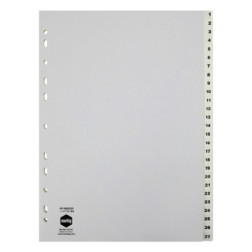 Marbig PP 1-54 Tab A4 Lever Arch/Binder Divider/Indices - White