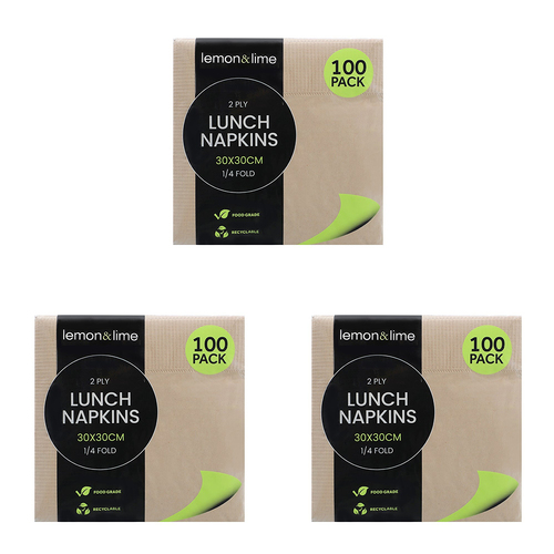 3x 100PK Lemon & Lime 30cm Lunch 2-Ply Napkin - Natural