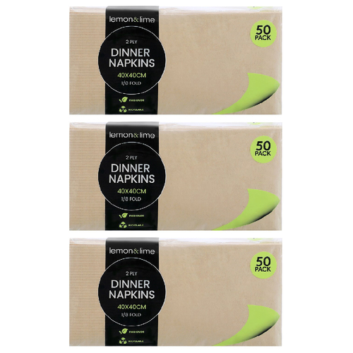 3x 50PK Lemon & Lime 40cm Dinner 2-Ply Napkin - Natural